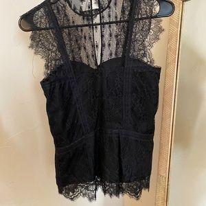 H&M Black High Neck Lace Faux Corset Top Size 2